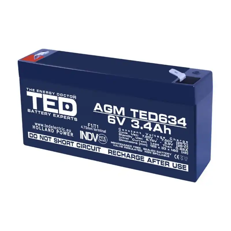 Cumpără online Acumulator AGM TED634F1 6V 3.4Ah F1