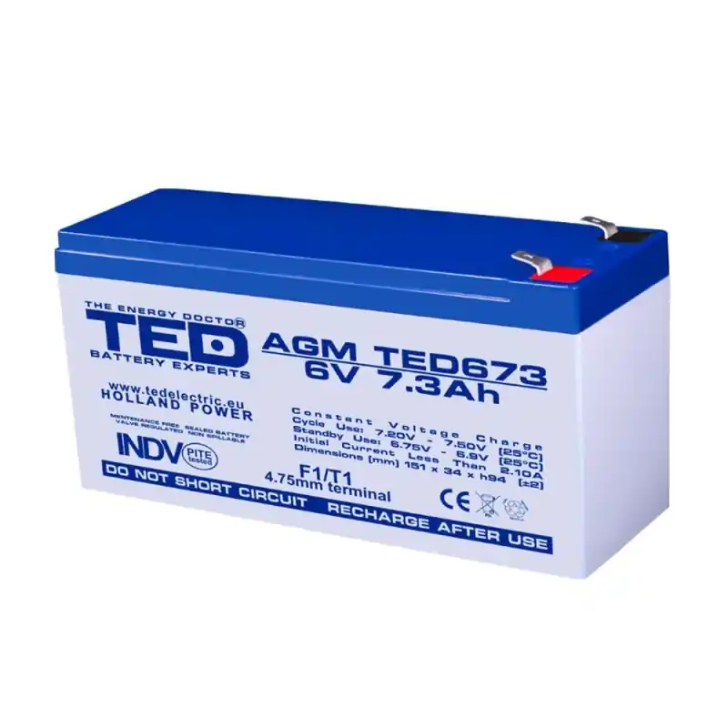 Acumulator AGM TED673F1 6V 7.3Ah Livrare rapidă