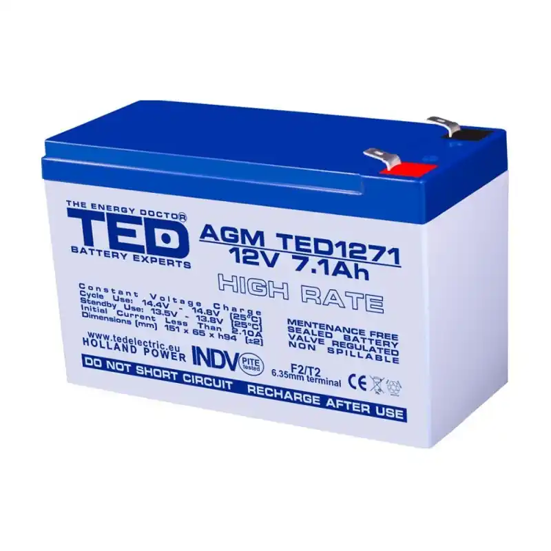 Cel mai vândut Acumulator AGM TED1271HR 12V 7.1Ah HIGH RATE