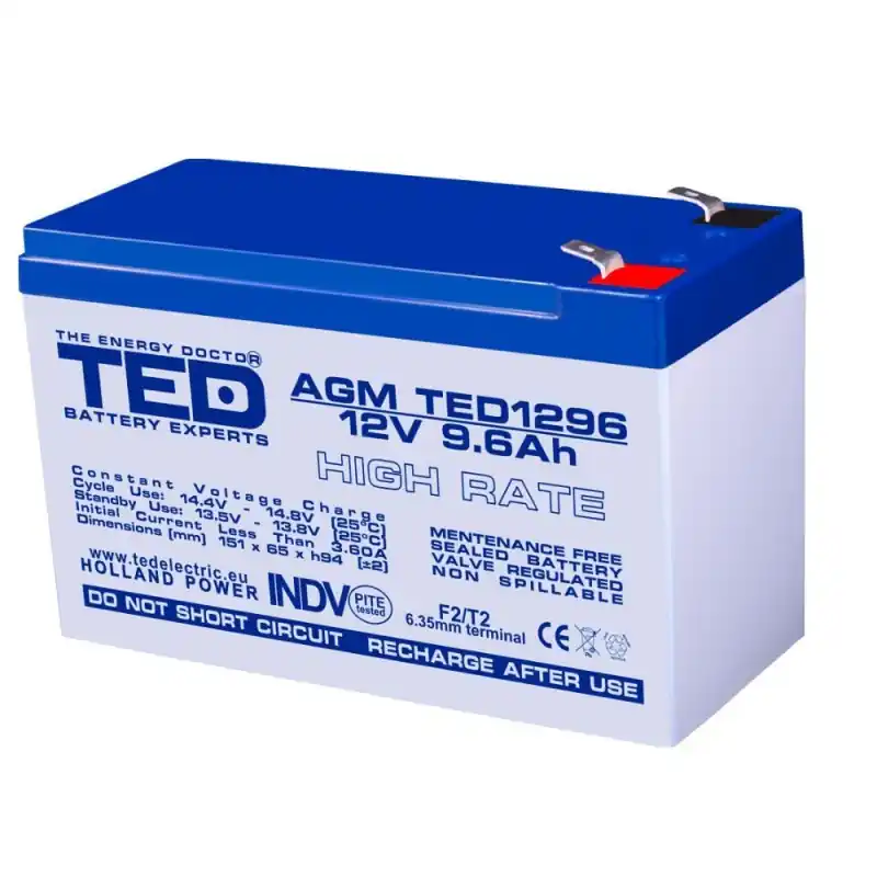 Acumulator AGM TED1296HR 12V 9.6Ah HIGH RATE Preferatul clienților
