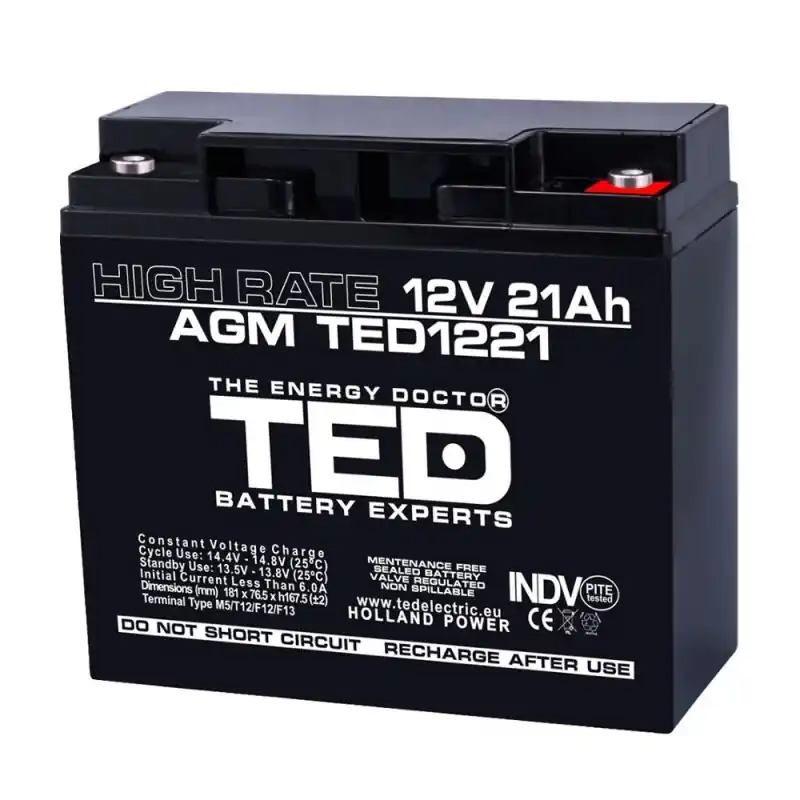 Livrare gratuită Acumulator AGM TED1221HRM5 12V 21Ah HIGH RATE