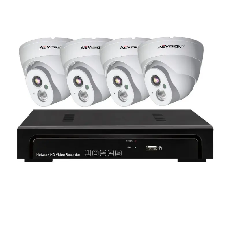 Sistem supraveghere video IP PoE 4 camere dome 1080P Aevision Noutate