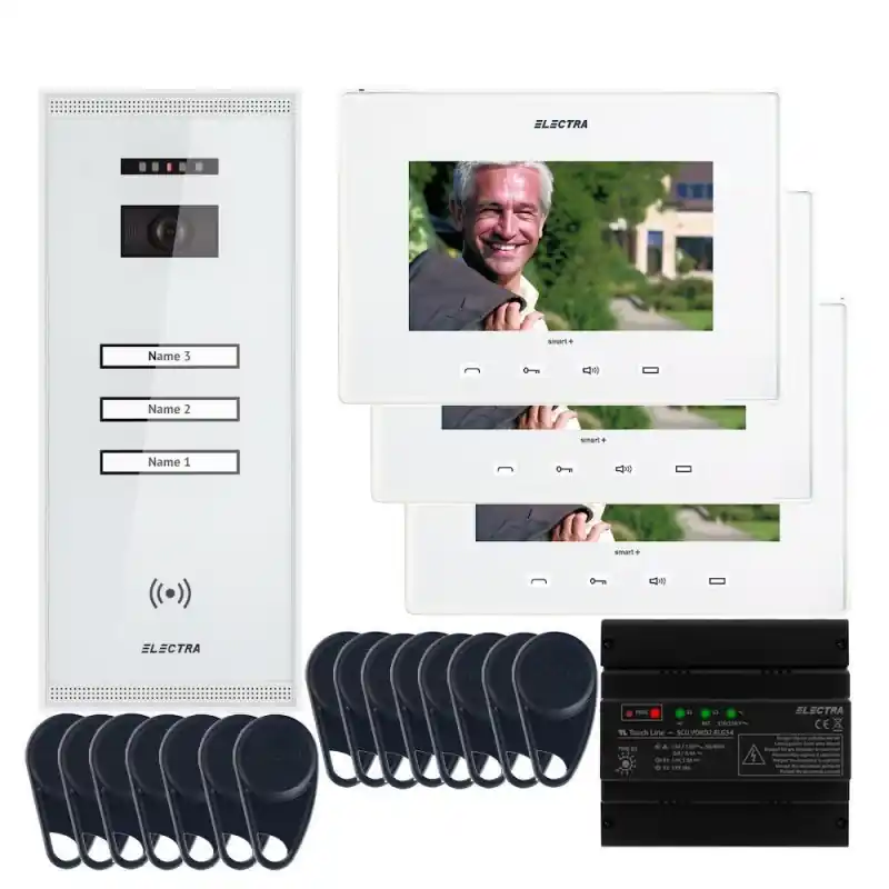 Discount Videointerfon Electra Smart+ 7” pentru 3 familii montaj aparent - alb
