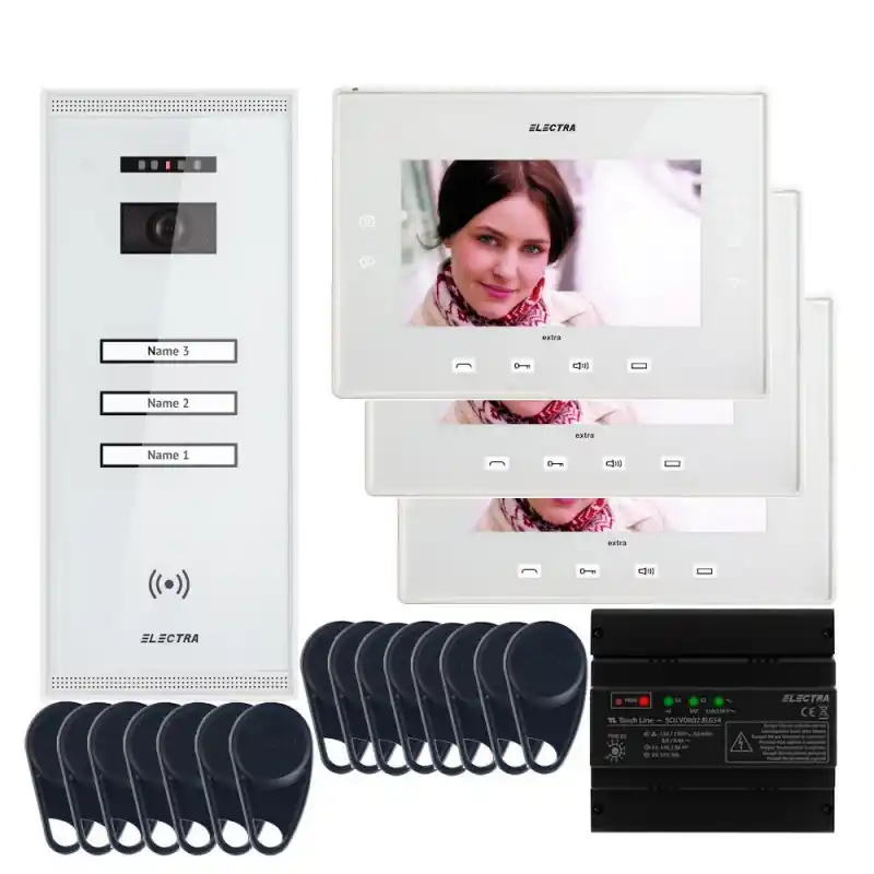 Videointerfon Electra Extra 7” pentru 3 familii montaj aparent - alb Transport gratuit