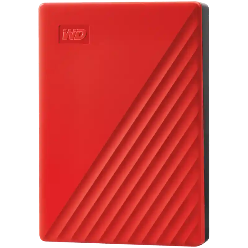 Reduceri HDD Extern WD My Passport 4TB, 256-bit AES hardware encryption, Backup Software, Slim, USB 3.2 Gen 1 Type-A up to 5 Gb/s, Red