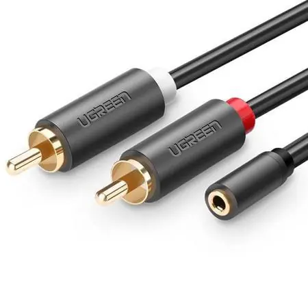 Cablu 2x RCA AV102 jack 3,5 mm 1m Ugreen (negru) Retur ușor