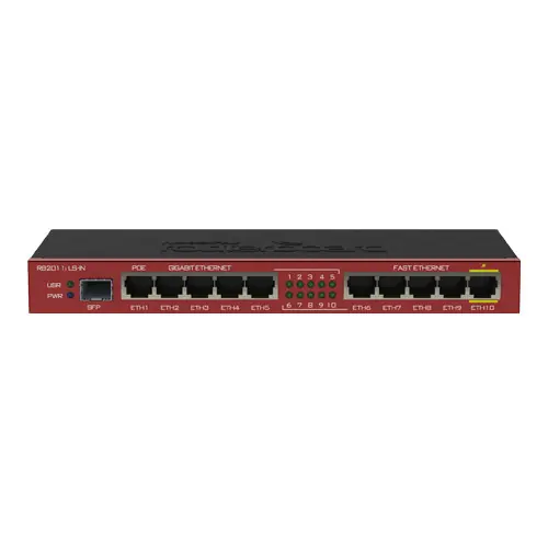 Ofertă limitată Router 5 x Fast Ethernet, 5 x Gigabit, 1 x SFP, 1 x PoE, RouterOS L4 - Mikrotik RB2011iLS-IN
