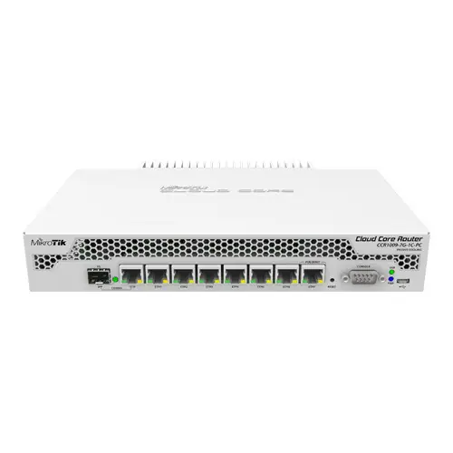 Reducere specială Cloud Core Router, 7 x Gigabit, 1 x combo SFP/Gigabit, 1 x PoE, RouterOS L6 - Mikrotik CCR1009-7G-1C-PC