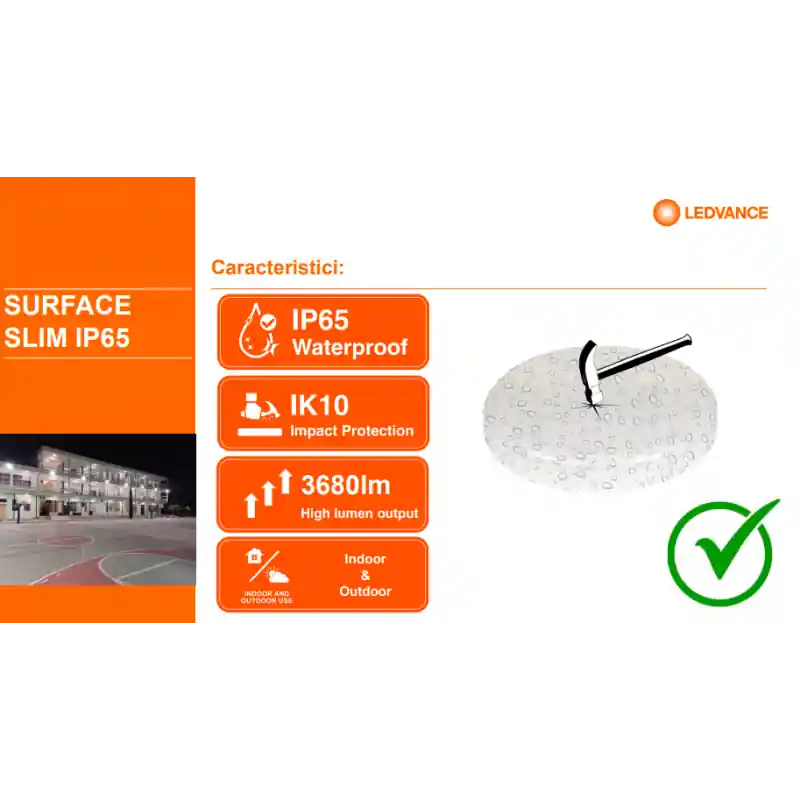 Plafoniera LED pentru baie cu senzor de miscare Ledvance SURFACE SLIM SQUARE 200, 19W, 2000 lm, lumina neutra (4000K), IP65/IK10 Disponibil imediat