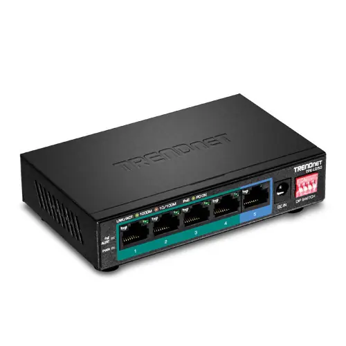 Switch 4 porturi Gigabit Long Range 200m PoE+, 1 port Gigabit - TRENDnet TPE-LG50 Preț redus