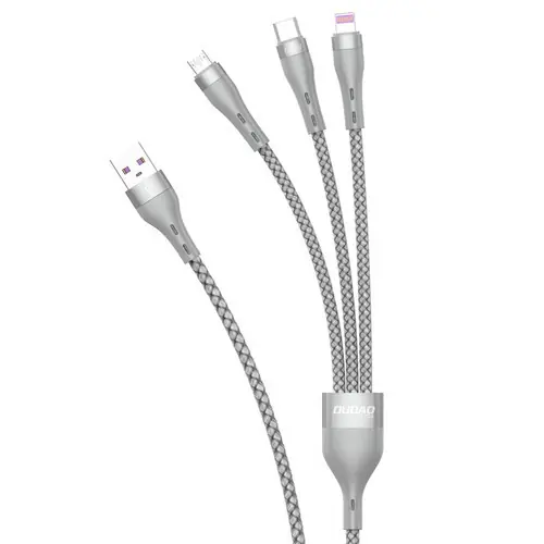 Disponibil imediat Cablu USB Dudao 3in1 - Lightning / microUSB / USB Tip C 65W 1.2m gri