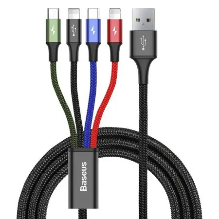 Cablu de date USB Baseus Fast 4 in 1 USB-C / 2x Lightning / Micro 3,5A 1,2m (czarny) Bestseller
