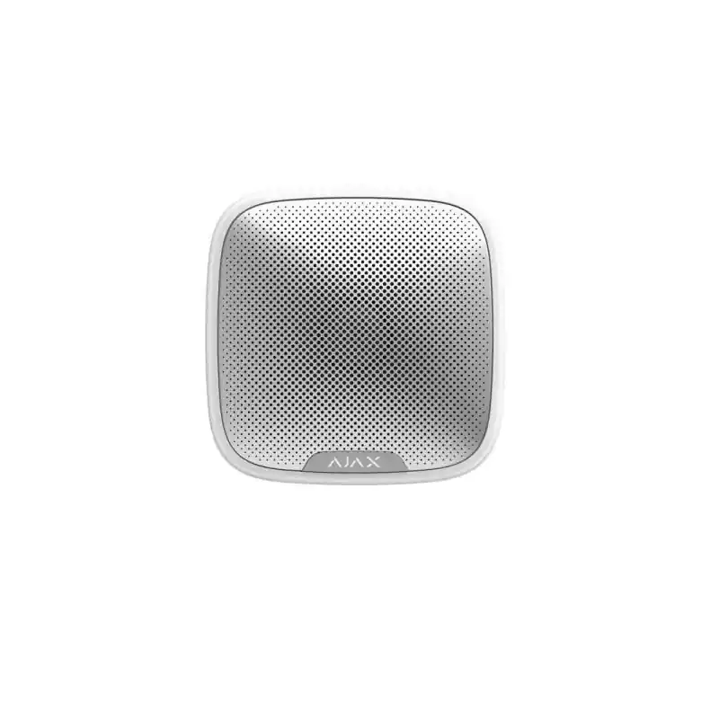 "Sirena de exterior, wireless, alb - AJAX Presiune acustica: 85 ÷ 113 dB @ 1 m Timp alarma: 3 ÷ 180 s Frecventa sunet: 3.5 ± 0.5 Ultima șansă