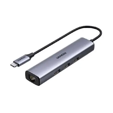 Ultima șansă Hub UGREEN CM473 tip C la 3x USB 3.0 + 1x RJ45 (gri)