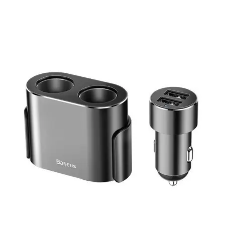 Discount Incarcator auto splitter priză pentru brichetă Baseus 2xUSB 3,1A 100W (negru)