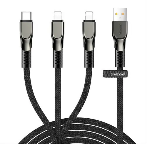 Livrare gratuită Cablu USB Joyroom 3in1 - Lightning / Lightning / USB tip C 3,5A 480 Mbps 1,3m negru