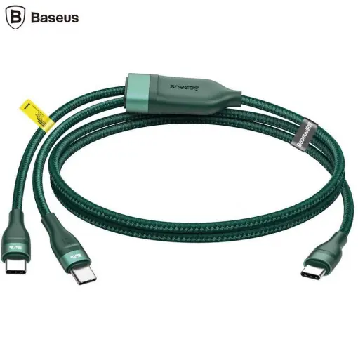 Reducere extra Cablu de încărcare rapidă 2 în 1 Baseus Flash tip C la C+C 100 W 1,5 m verde