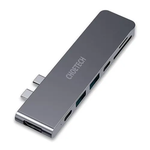 HUB Choetech pentru Apple MacBook Pro USB Typ C 7in1 100W Thunderbolt 3 gri Chilipir