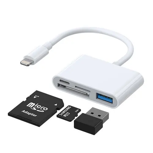Adaptor Joyroom cu cititor de carduri SD și TF, port USB OTG conector Lightning alb Calitate înaltă