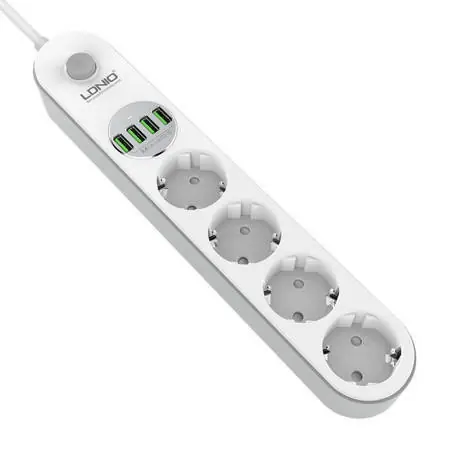 Priză multiplă cu 4 prize AC, 4x USB, LDNIO SE4432, 2m (alb) Plată sigură