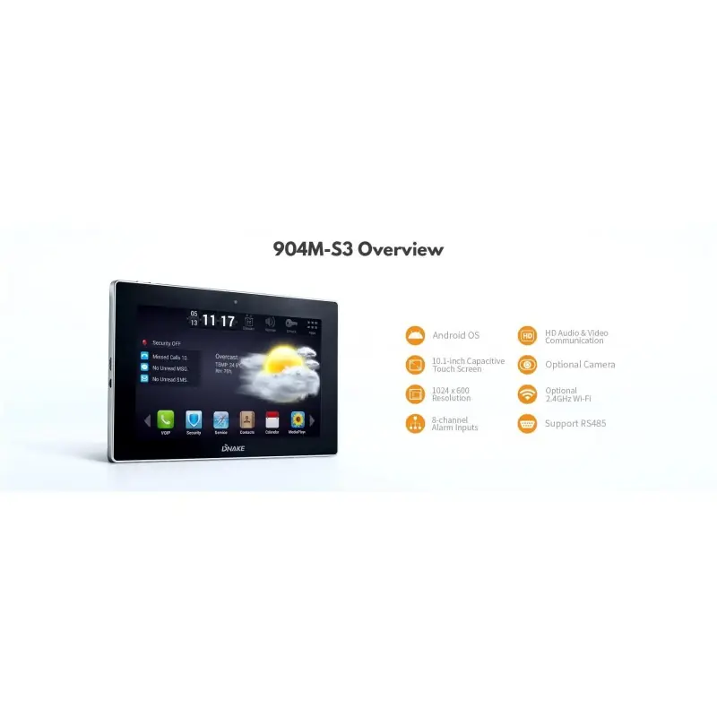 Post interior videointerfon DNAKE 10.1" cu AndroidCPU:Octal core 1.5GHz Cortex-A53 Memorie:DDR3 1GB, Flash: 4GB, Ecran:10.1" T Doar azi