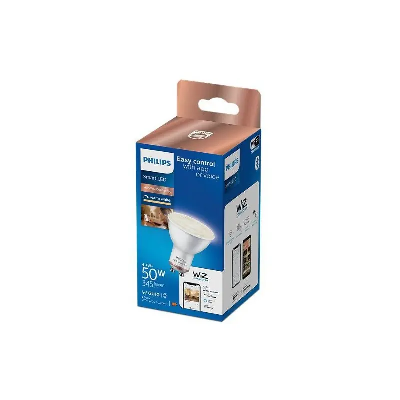 Livrare gratuită Bec LED inteligent Philips Spot PAR16, Wi-Fi, Bluetooth, GU10, 4.7W (50W), 345 lm, lumina calda (2700K), dimabil