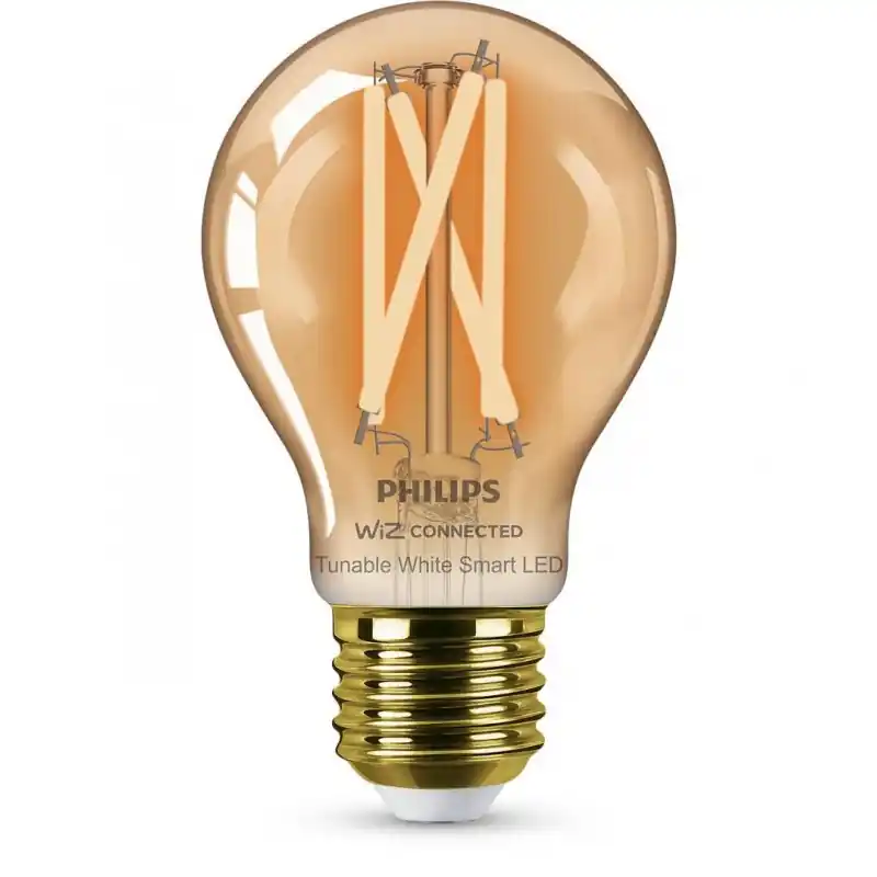 Bec LED inteligent vintage (decorativ) Philips Filament Bulb Amber A60, Wi-Fi, Bluetooth, E27, 7W (50W), 640 lm, lumina alba (20 Bestseller