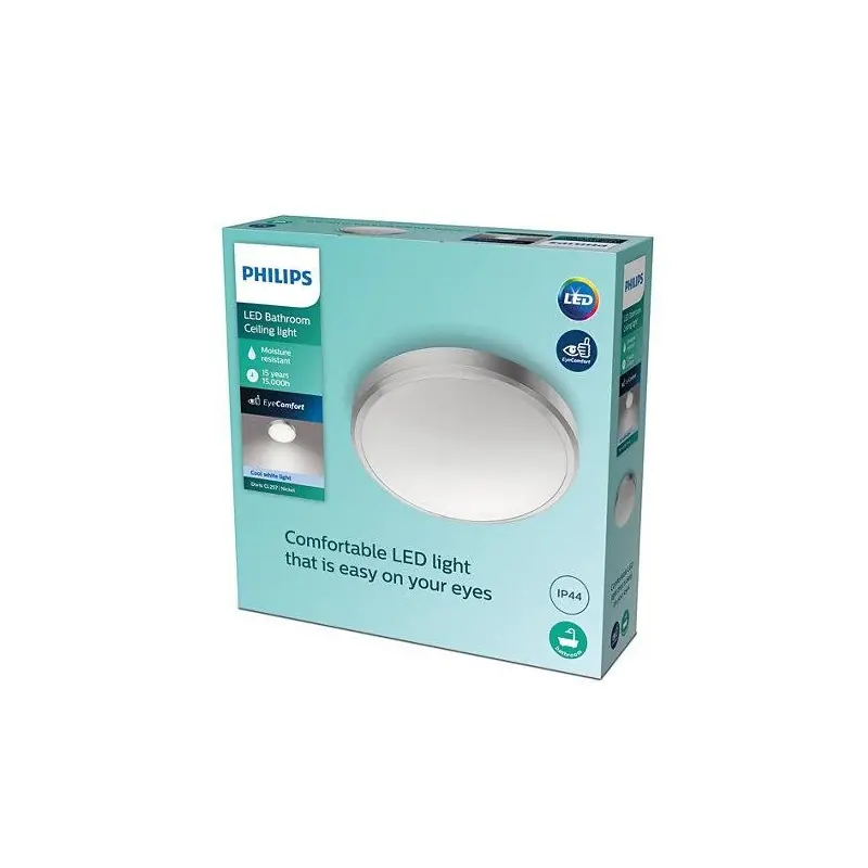 Preț mic Plafoniera LED Philips Doris CL257, 17W, 1700 lm, lumina neutra (4000K) ,IP44, 31.3cm, Nichel