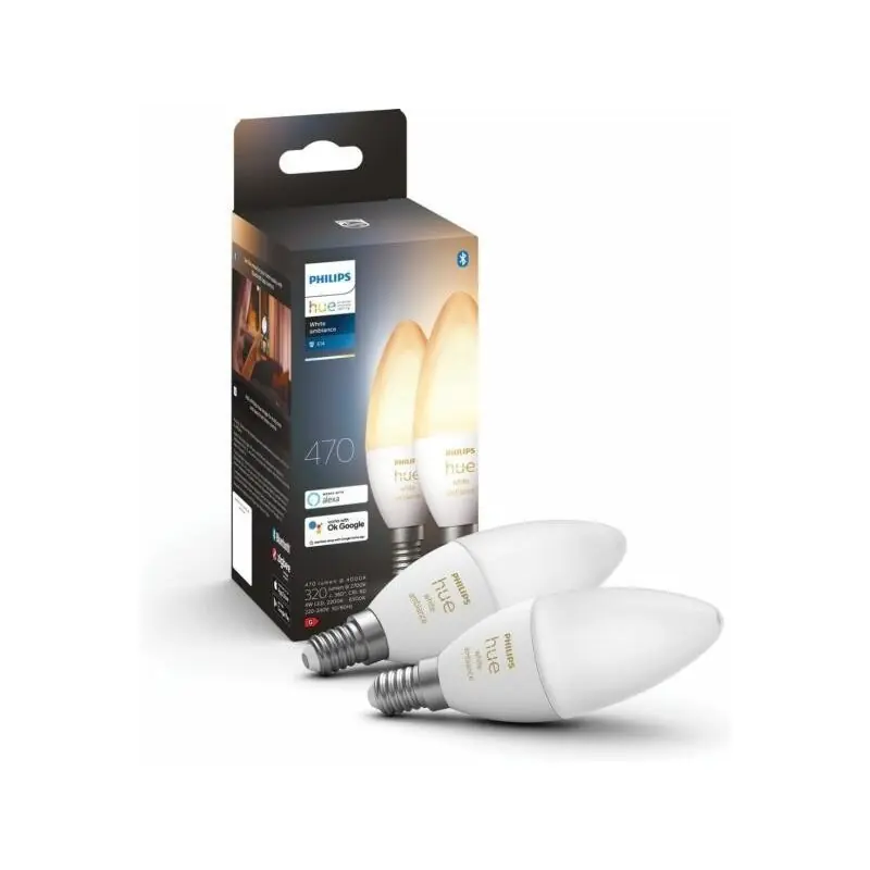 2 Becuri LED inteligente Philips Hue B39, Bluetooth, E14, 4W (40W), 470 lm, lumina alba (2200-6500K) Reducere specială