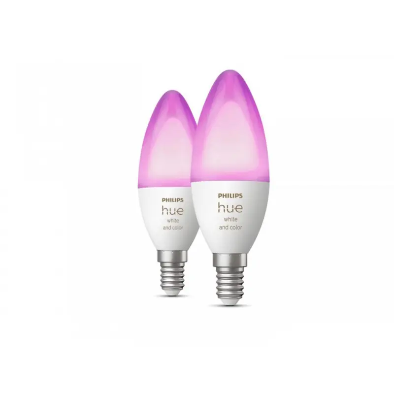 2 Becuri LED RGB inteligente Philips Hue B39, Bluetooth, E14, 4W (40W), 470 lm, lumina alba si color (2000-6500K) Ieftin
