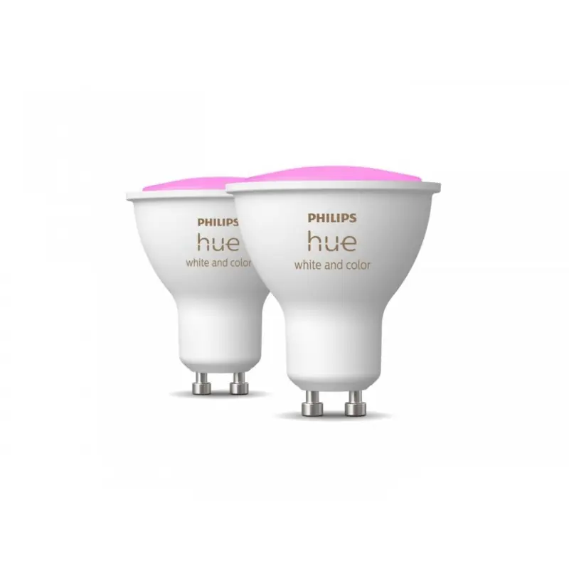 2 Becuri LED RGB inteligente Philips Hue Spot, Bluetooth, GU10, 4.3W (35W), 350 lm, lumina alba si color (2000-6500K) Cumpărături sigure