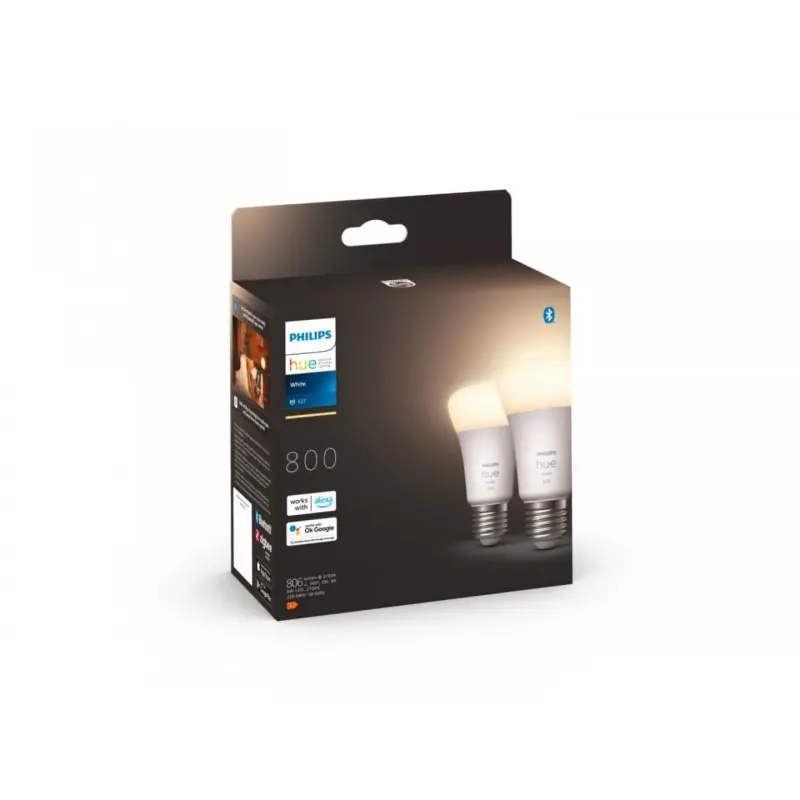 Comandă acum 2 Becuri LED inteligente Philips Hue A60, Bluetooth, E27, 9W (60W), 806 lm, lumina calda (2700K)