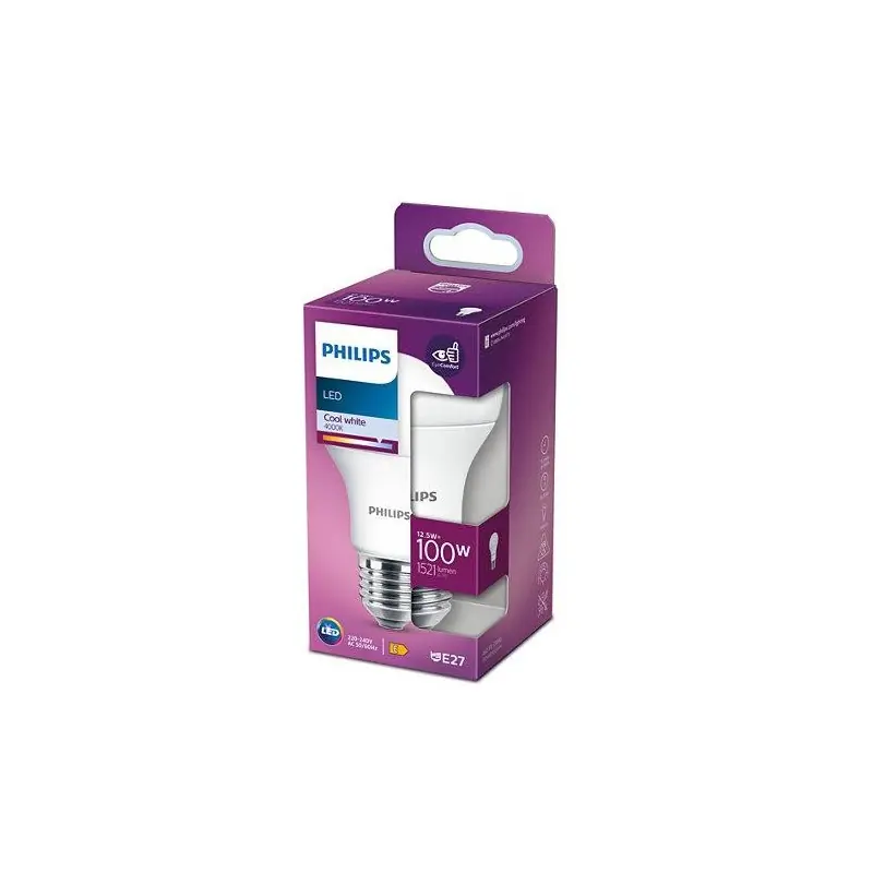 Doar azi Bec LED Philips A60, EyeComfort, E27, 12.5W (100W), 1521 lm,luminaneutra (4000K), mat