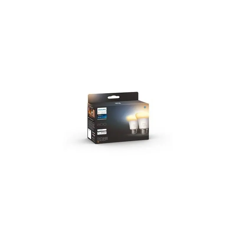 Reducere extra 2 Becuri LED inteligente Philips Hue A60, Bluetooth, E27, 6W (60W), 800 lm, lumina alba (2200-6500K)