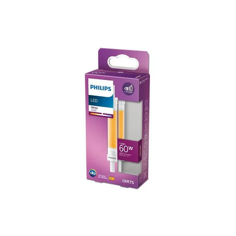 Reducere Bec LED Philips, EyeComfort, R7S, 7.2W (60W), 810 lm, luminacalda(3000K), 118mm