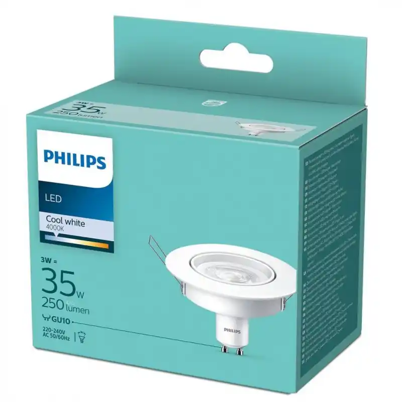 Popular Bec LED spot Philips, GU10, 3W (35W), 250 lm, lumina neutra (4000K), 9cm, Alb