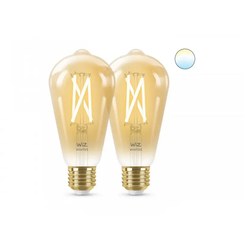 2 Becuri LED inteligente vintage (decorative) WiZ Connected Filament Gold ST64, Wi-Fi, E27, 6.7W (50W), 640 lm, lumina alba (200 Calitate înaltă
