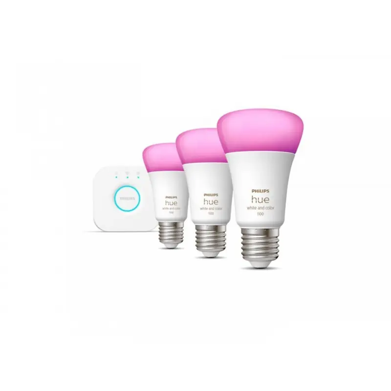 Pachet 3 Becuri LED RGB inteligente Philips Hue A60, Bluetooth, E27, 9W (75W), 1100 lm, lumina alba si color (2000-6500K) + Cons Doar azi