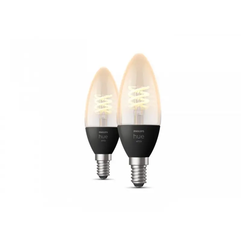 2 Becuri LED inteligente Philips Hue B39, Bluetooth, E14, 4.5W (28W), 300 lm, lumina calda (2100K), cu filament Promoție