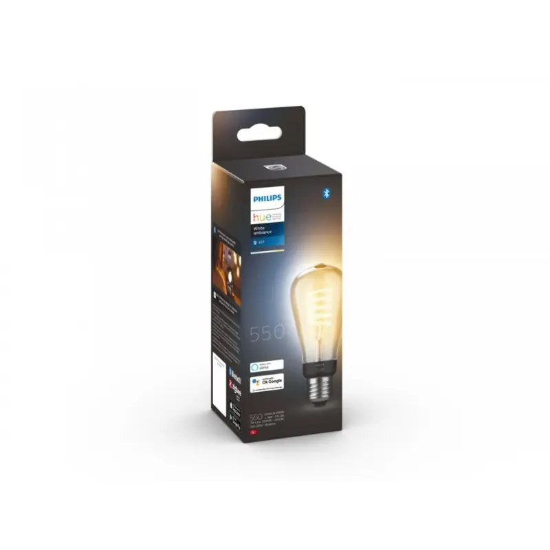 Cel mai vândut Bec LED inteligent vintage (decorativ) Philips Hue Filament Edison ST64, Bluetooth, E27, 7W (40W), 550 lm, lumina alba (2200-450