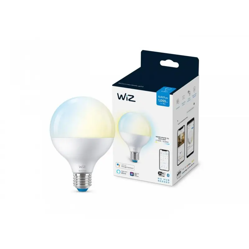 Bec LED inteligent WiZ Connected Whites G95, Wi-Fi, E27, 11W (75W), 1055 lm, lumina alba (2700-6500K), compatibil Google Assista Ofertă de sezon
