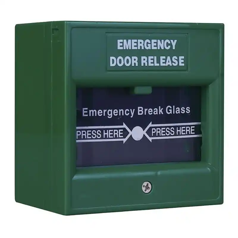 Buton iesire urgenta ND-EDR911-C, culoare verde, capac de protectie transparent Chilipir