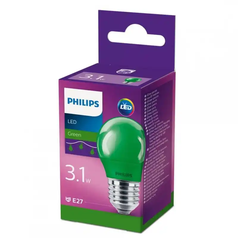Bec LED Philips COLORED GREEN P45, E27, 3.1W (25W), lumina verde Super ofertă