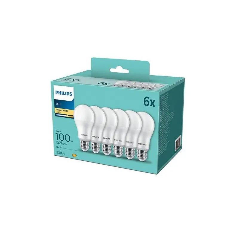 6 Becuri LED Philips A67, E27, 13W (100W), 1521 lm, lumina calda(2700K) ,mat Reducere