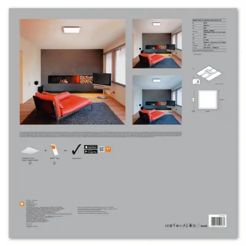 Reducere extra Panou LED inteligent Ledvance SMART+ Wifi PLANON 450, 28W, 2000 lm, lumina alba (3000-6500K), IP20, 450x450x56mm, aluminiu, Alb