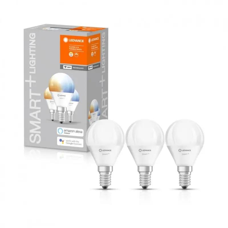 3 Becuri LED inteligent Ledvance SMART+ WiFi Mini Bulb Tunable White P, E14, 4.9W (40W), 470 lm, lumina alba (2700-6500K) Ofertă limitată