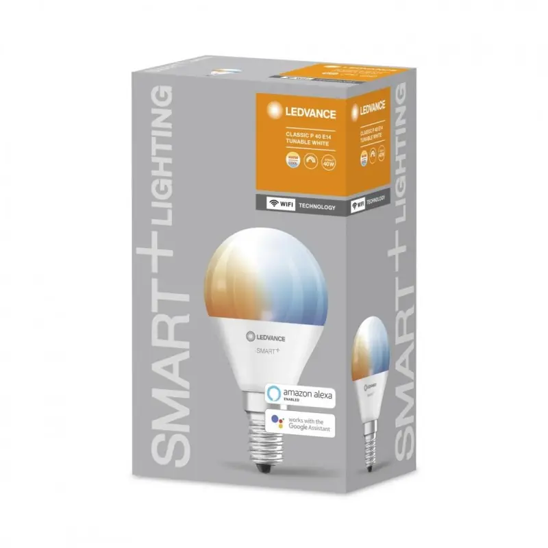 Bec LED inteligent Ledvance SMART+ WiFi Mini Bulb Tunable White P, E14, 4.9W (40W), 470 lm, lumina alba (2700-6500K) Ofertă de sezon