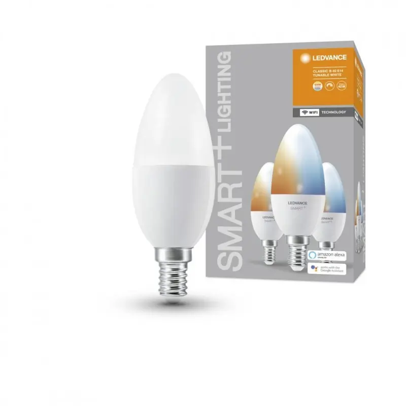Ieftin 3 Becuri LED inteligent Ledvance SMART+ WiFi Candle Tunable White B, E14, 4.9W (40W), 470 lm, lumina alba (2700-6500K)