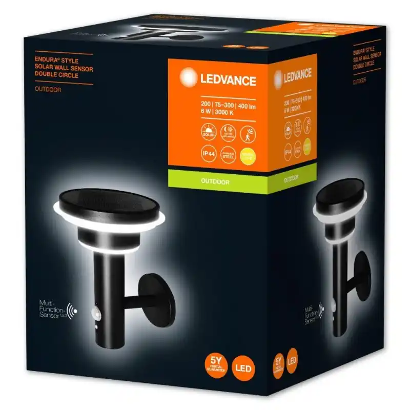 Plată sigură Aplica LED solara pentru exterior cu senzor de lumina si miscareLedvanceEndura Style Solar Wall Sensor Double Circle, 6W, 3.2 V,