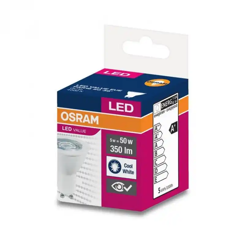 Bec LED Osram Value PAR16, 5W (50W), 350 lm, lumina neutra (4000K) Cumpără online